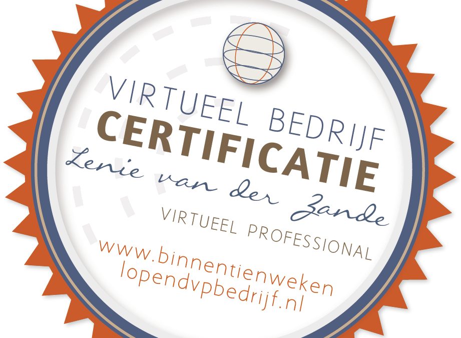 Certificaat VP Lenie van der Zande - Ik ben geslaagd!